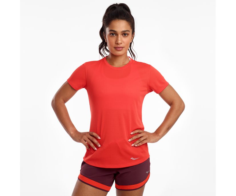 Saucony Stopwatch Short Sleeve Women\'s Shirts Red | Canada 301GSOL